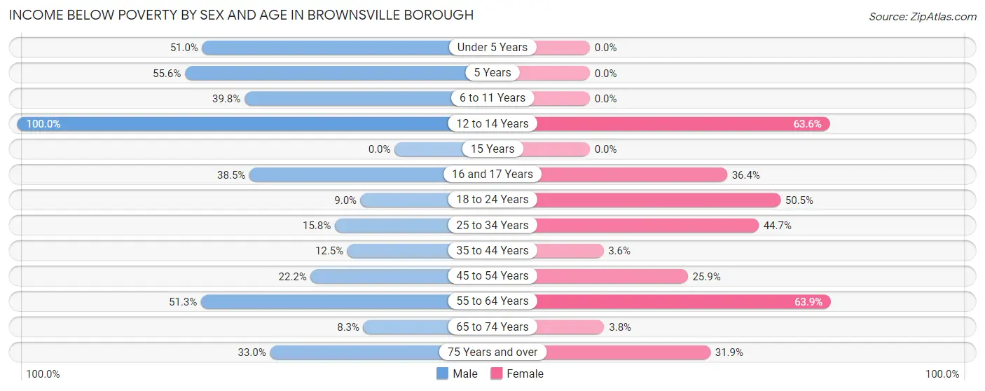 Income Below Poverty by Sex and Age in Brownsville borough