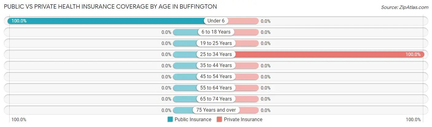 Public vs Private Health Insurance Coverage by Age in Buffington