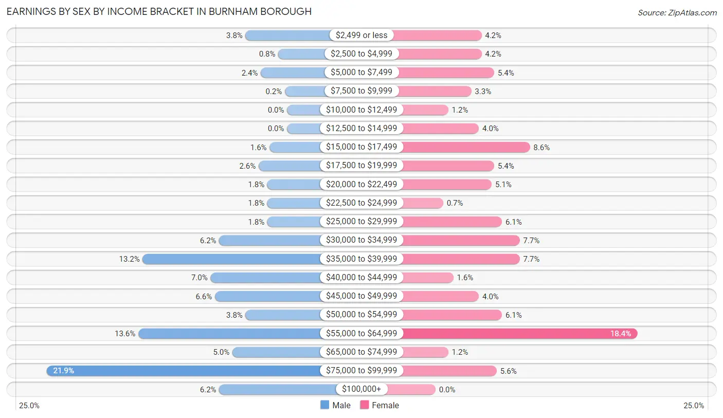 Earnings by Sex by Income Bracket in Burnham borough