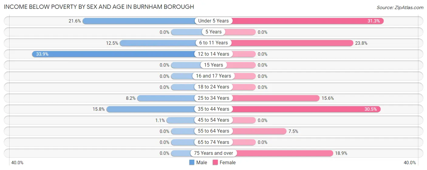 Income Below Poverty by Sex and Age in Burnham borough