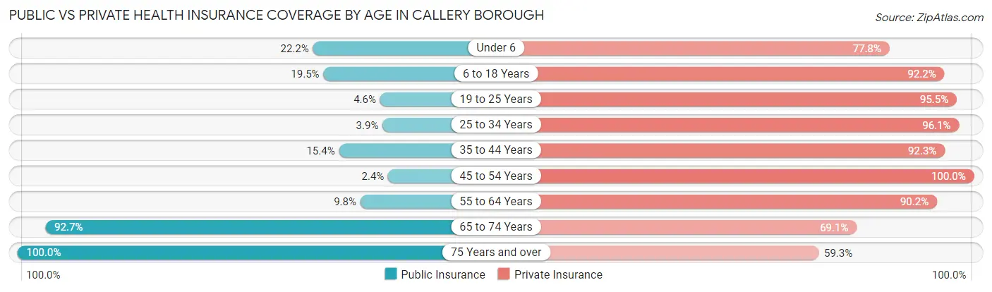 Public vs Private Health Insurance Coverage by Age in Callery borough