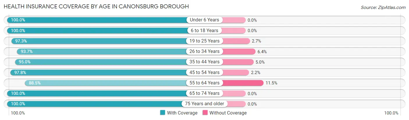Health Insurance Coverage by Age in Canonsburg borough