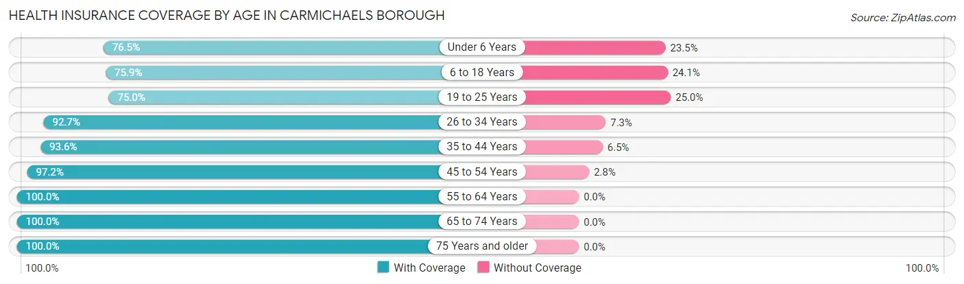 Health Insurance Coverage by Age in Carmichaels borough