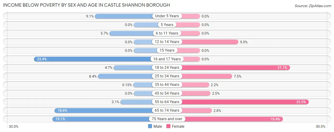 Income Below Poverty by Sex and Age in Castle Shannon borough