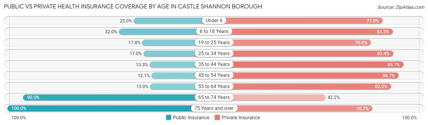 Public vs Private Health Insurance Coverage by Age in Castle Shannon borough