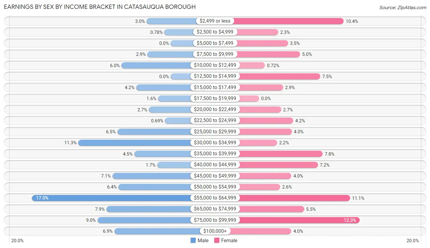 Earnings by Sex by Income Bracket in Catasauqua borough