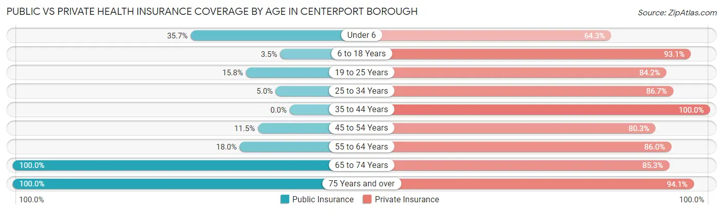 Public vs Private Health Insurance Coverage by Age in Centerport borough