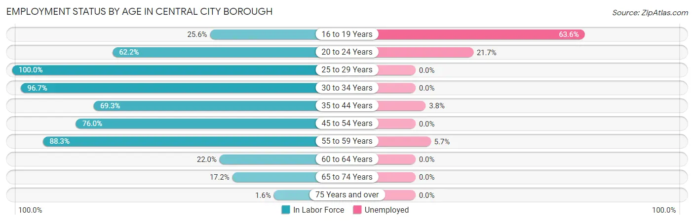 Employment Status by Age in Central City borough