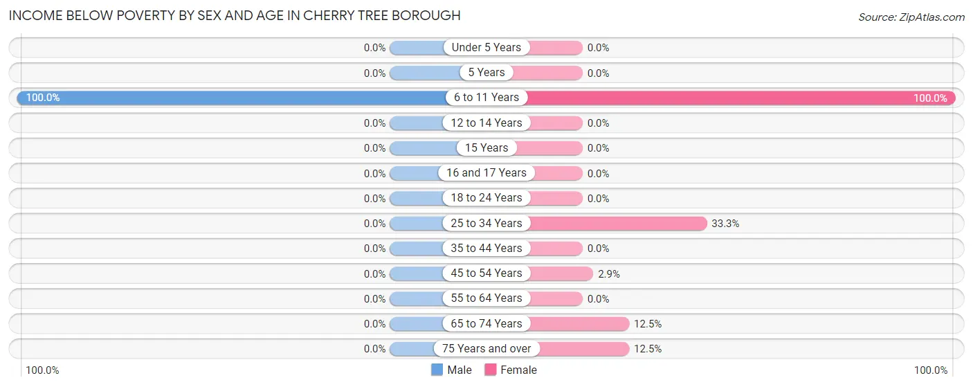 Income Below Poverty by Sex and Age in Cherry Tree borough