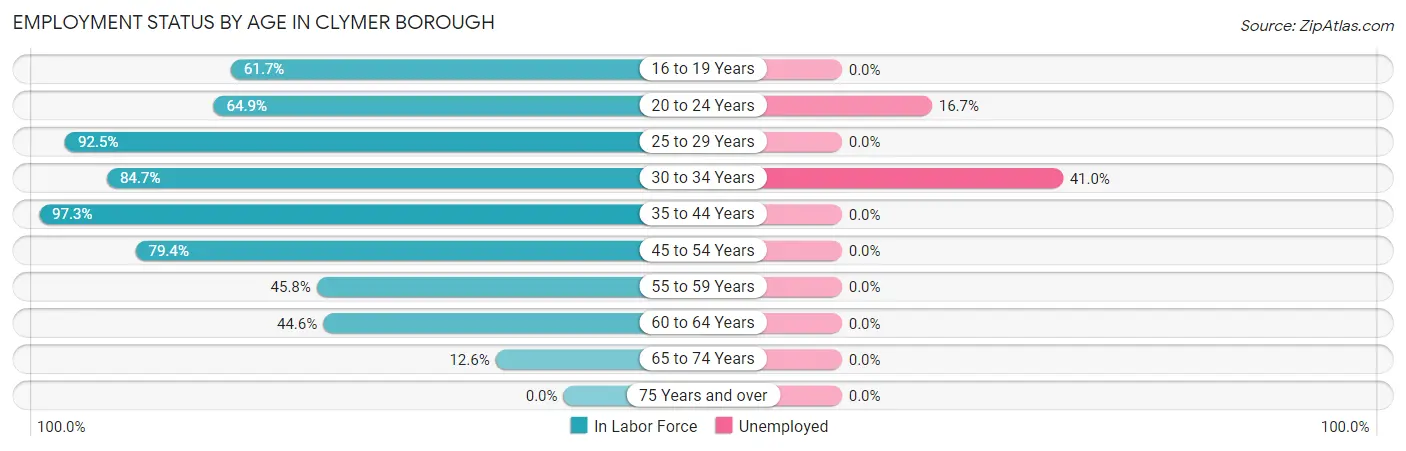 Employment Status by Age in Clymer borough