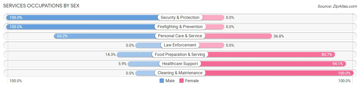 Services Occupations by Sex in Clymer borough