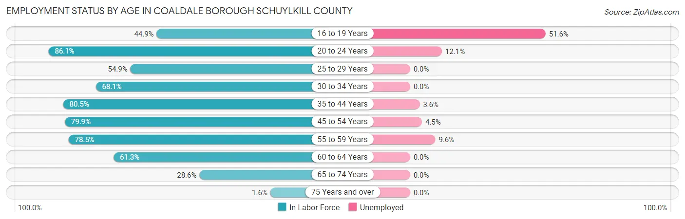 Employment Status by Age in Coaldale borough Schuylkill County