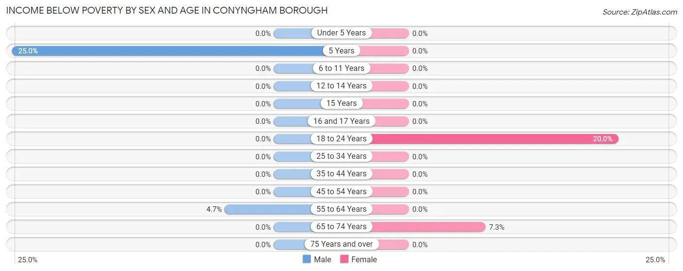 Income Below Poverty by Sex and Age in Conyngham borough