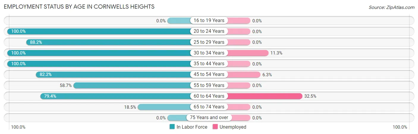 Employment Status by Age in Cornwells Heights
