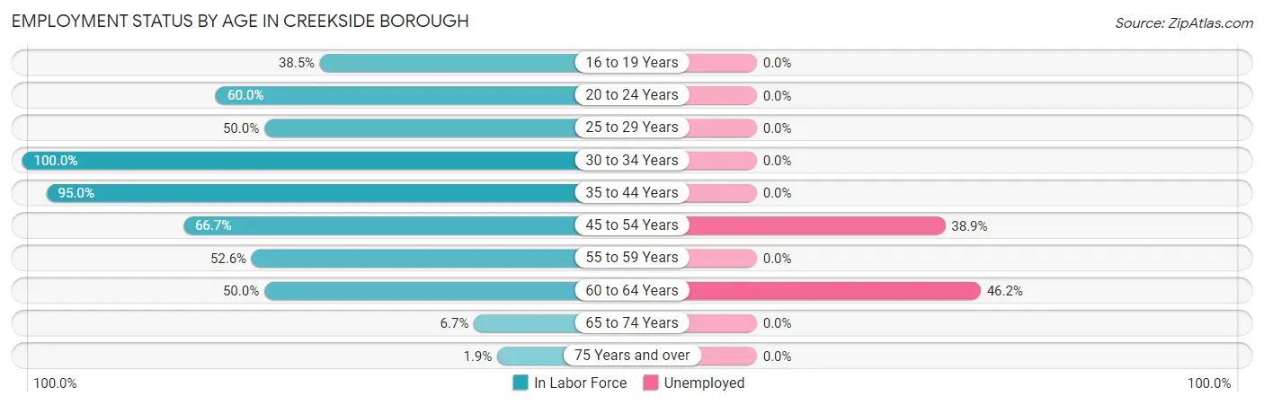 Employment Status by Age in Creekside borough