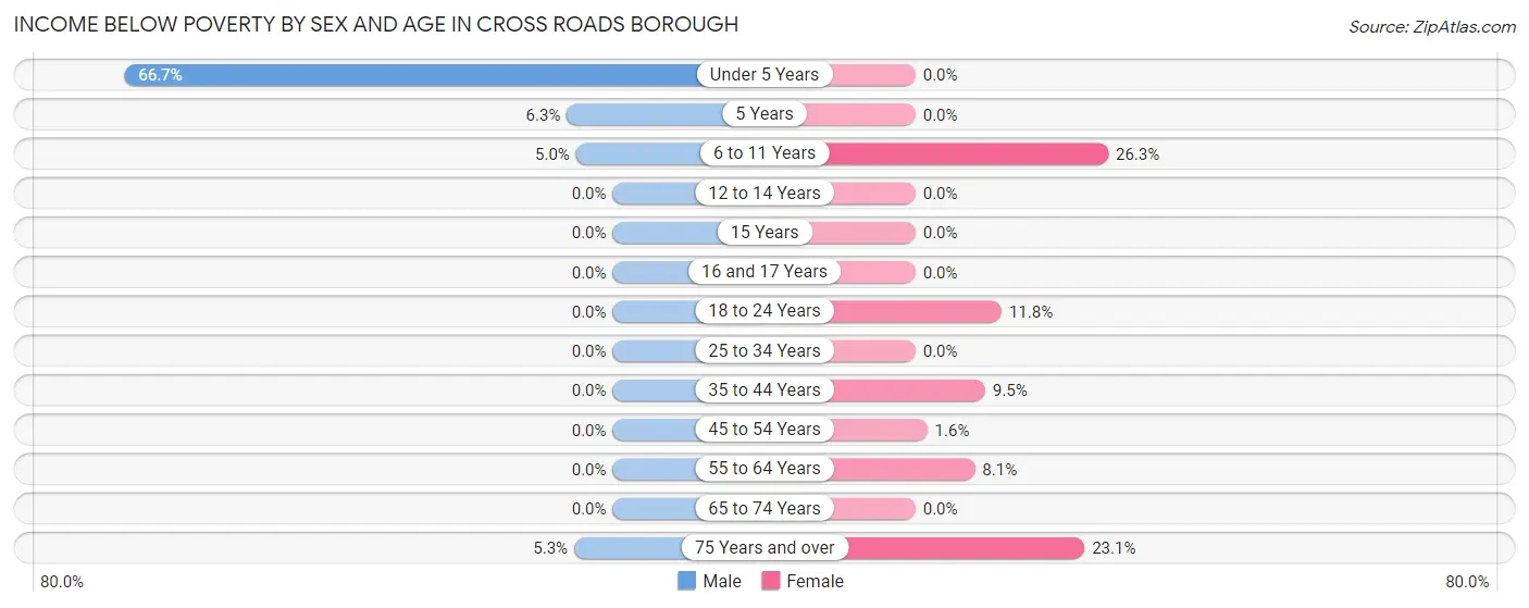 Income Below Poverty by Sex and Age in Cross Roads borough