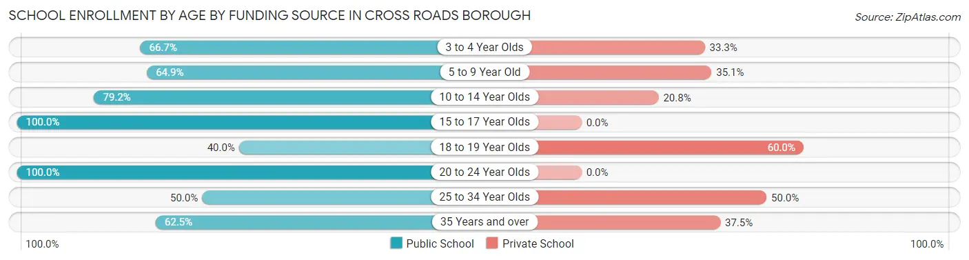 School Enrollment by Age by Funding Source in Cross Roads borough