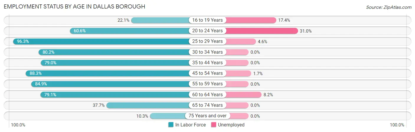 Employment Status by Age in Dallas borough