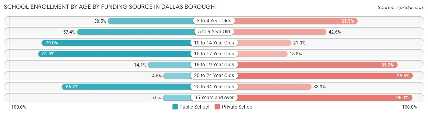School Enrollment by Age by Funding Source in Dallas borough
