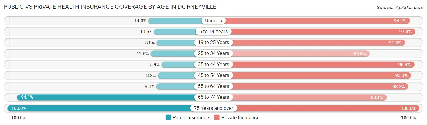 Public vs Private Health Insurance Coverage by Age in Dorneyville