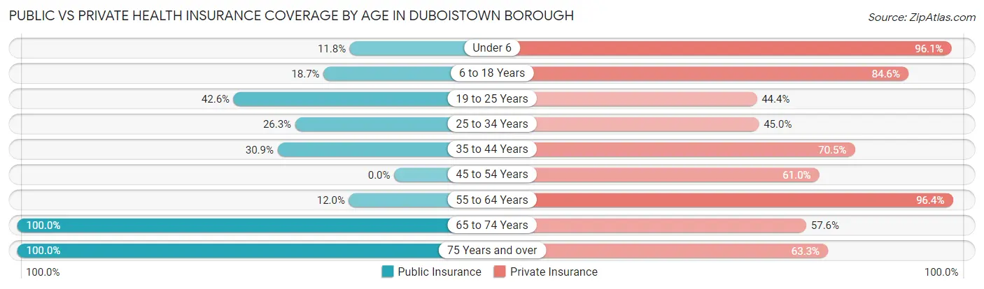 Public vs Private Health Insurance Coverage by Age in Duboistown borough