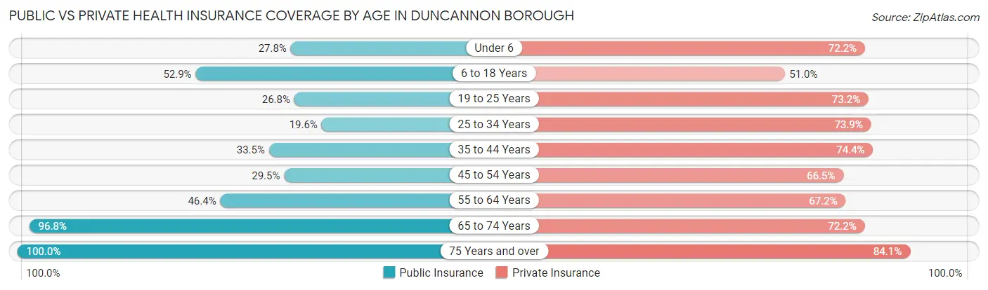 Public vs Private Health Insurance Coverage by Age in Duncannon borough