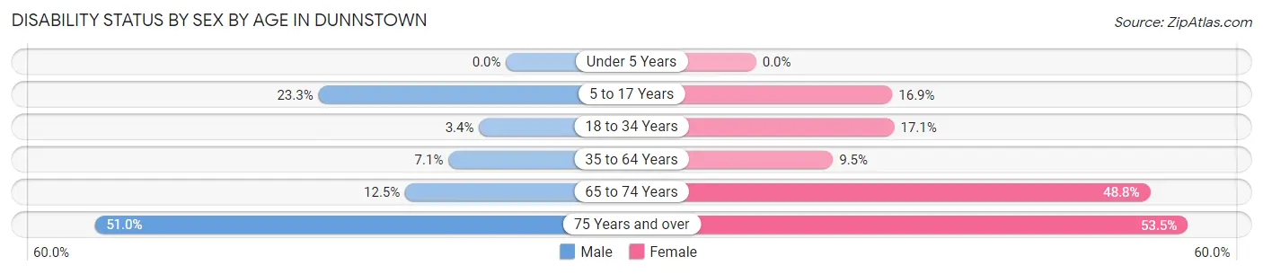 Disability Status by Sex by Age in Dunnstown