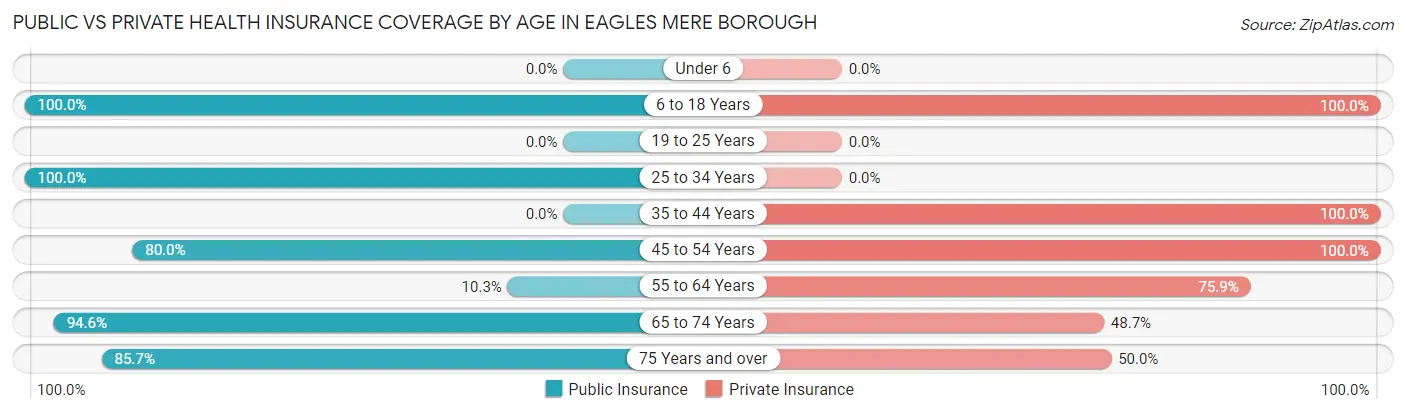 Public vs Private Health Insurance Coverage by Age in Eagles Mere borough