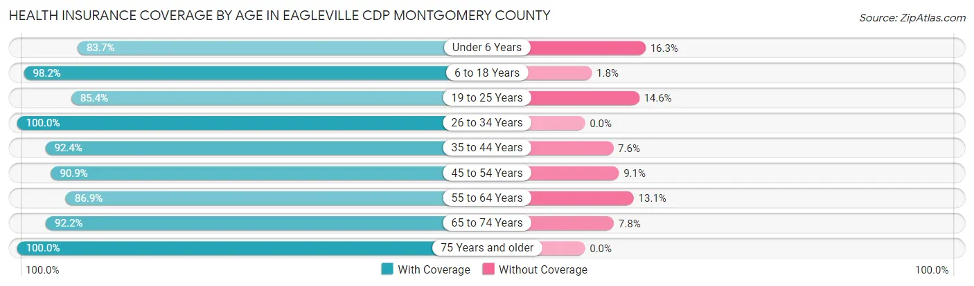Health Insurance Coverage by Age in Eagleville CDP Montgomery County