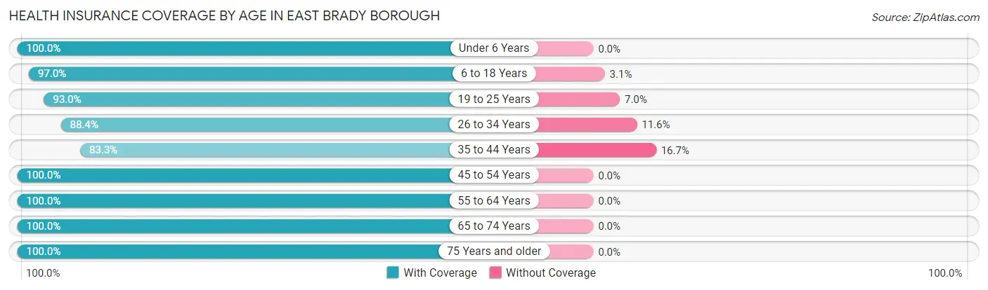 Health Insurance Coverage by Age in East Brady borough