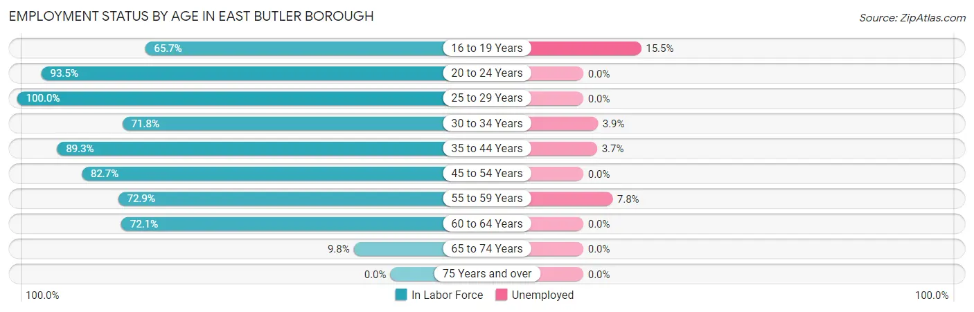 Employment Status by Age in East Butler borough