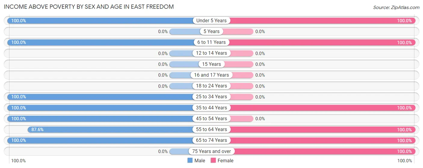 Income Above Poverty by Sex and Age in East Freedom