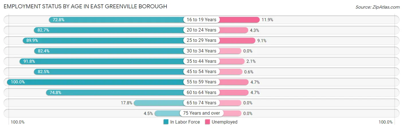Employment Status by Age in East Greenville borough