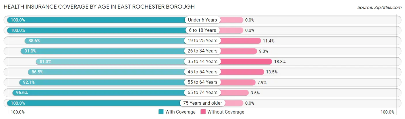 Health Insurance Coverage by Age in East Rochester borough