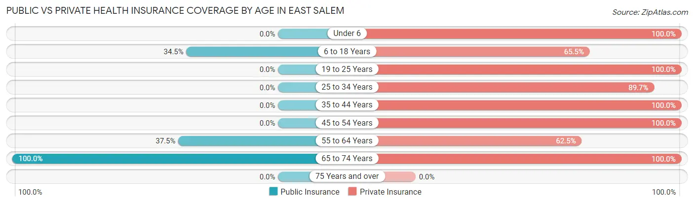 Public vs Private Health Insurance Coverage by Age in East Salem
