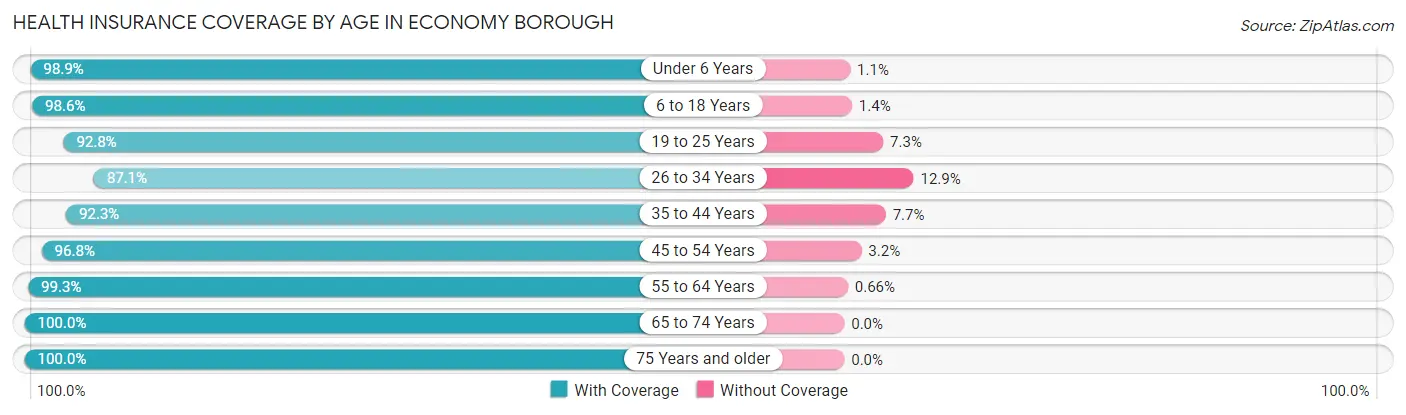 Health Insurance Coverage by Age in Economy borough