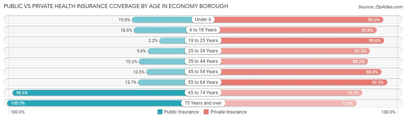 Public vs Private Health Insurance Coverage by Age in Economy borough