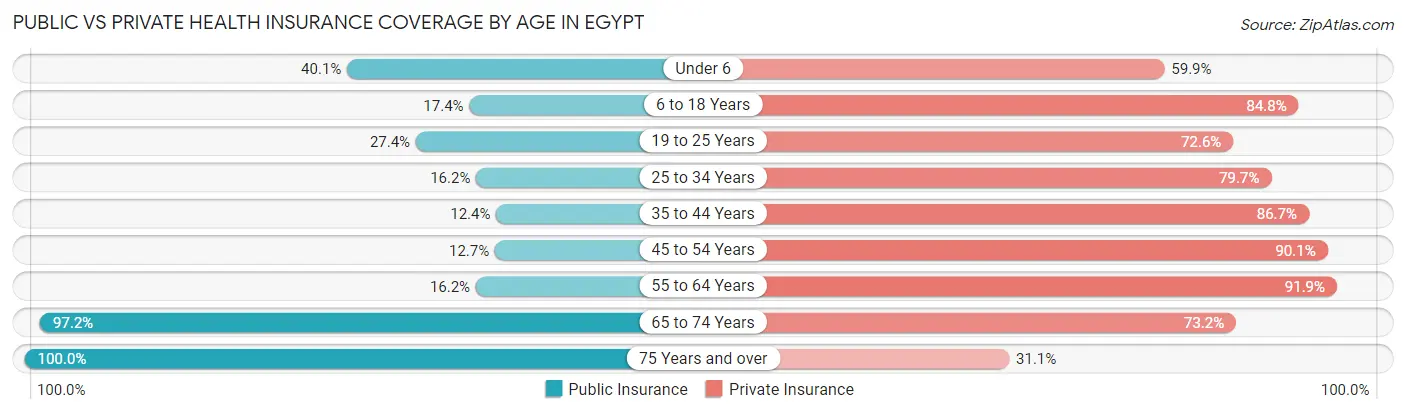 Public vs Private Health Insurance Coverage by Age in Egypt