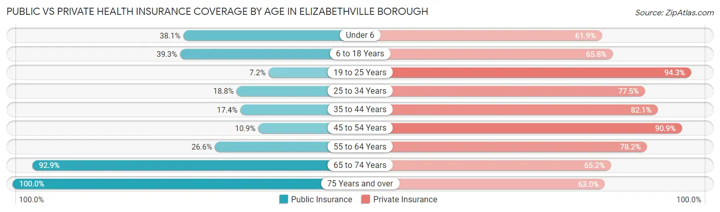 Public vs Private Health Insurance Coverage by Age in Elizabethville borough