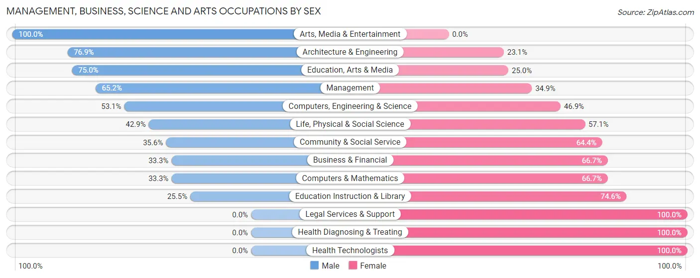 Management, Business, Science and Arts Occupations by Sex in Elverson borough