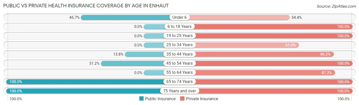 Public vs Private Health Insurance Coverage by Age in Enhaut