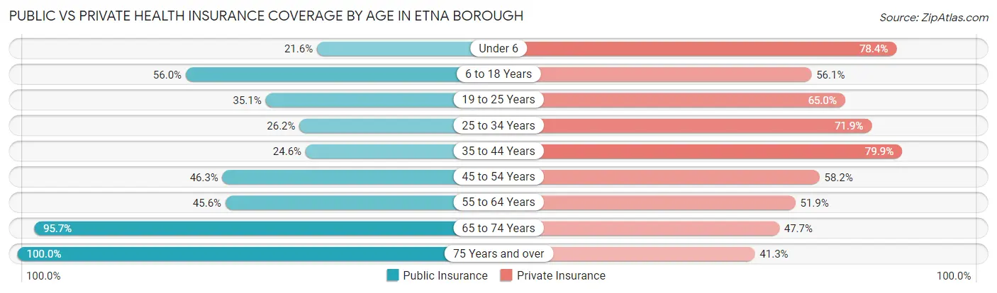 Public vs Private Health Insurance Coverage by Age in Etna borough