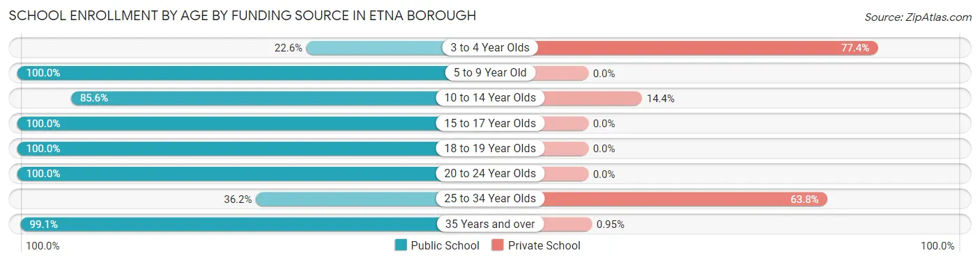 School Enrollment by Age by Funding Source in Etna borough