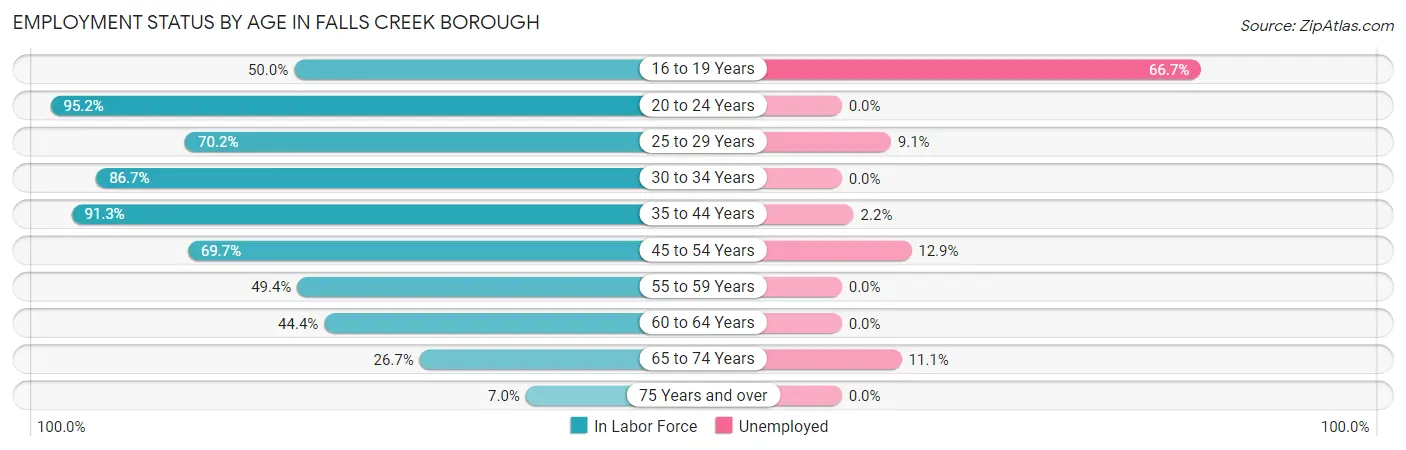 Employment Status by Age in Falls Creek borough
