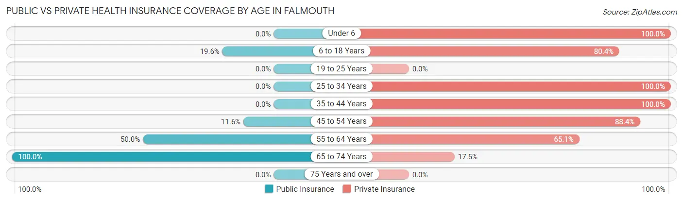 Public vs Private Health Insurance Coverage by Age in Falmouth