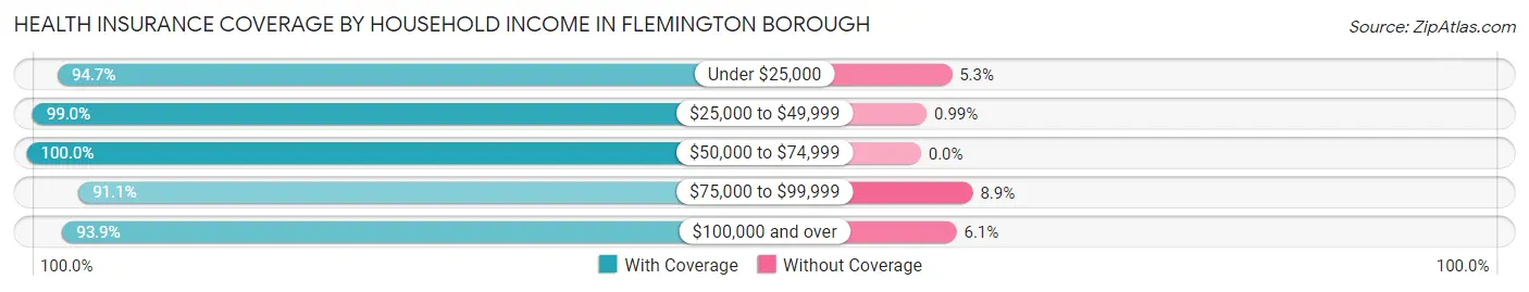 Health Insurance Coverage by Household Income in Flemington borough