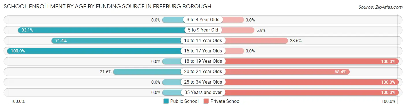 School Enrollment by Age by Funding Source in Freeburg borough