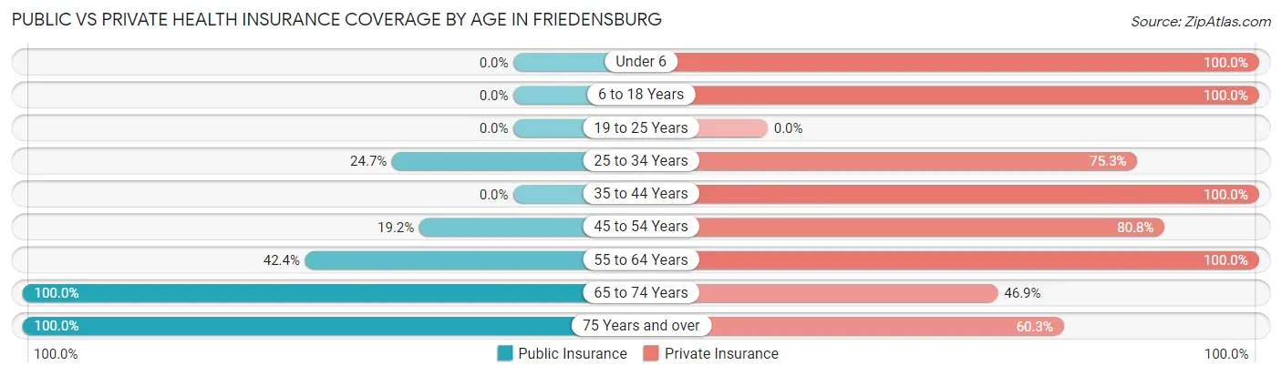 Public vs Private Health Insurance Coverage by Age in Friedensburg