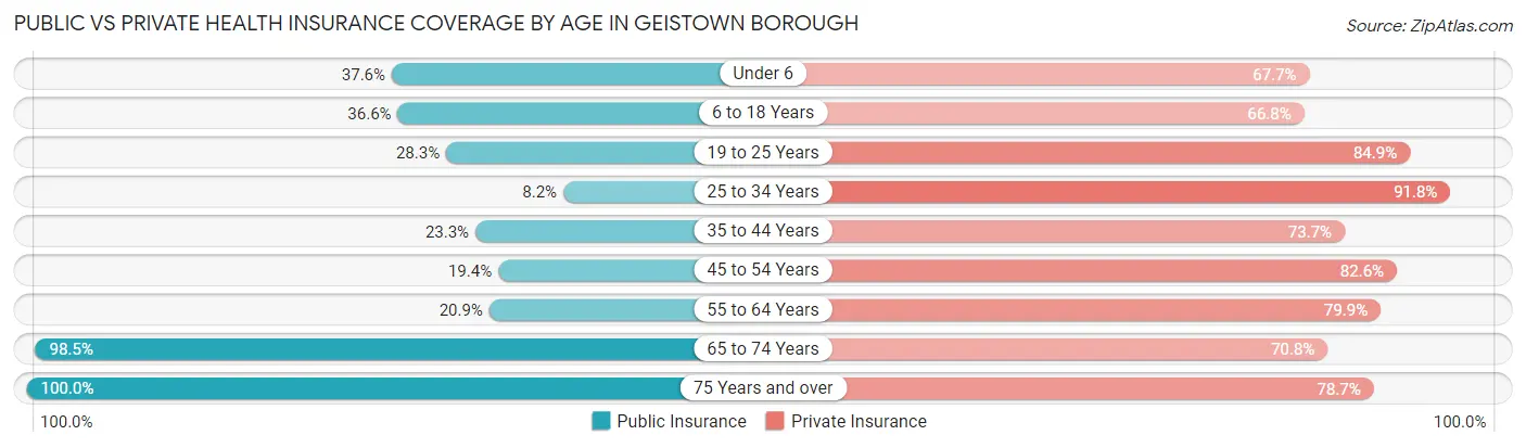 Public vs Private Health Insurance Coverage by Age in Geistown borough