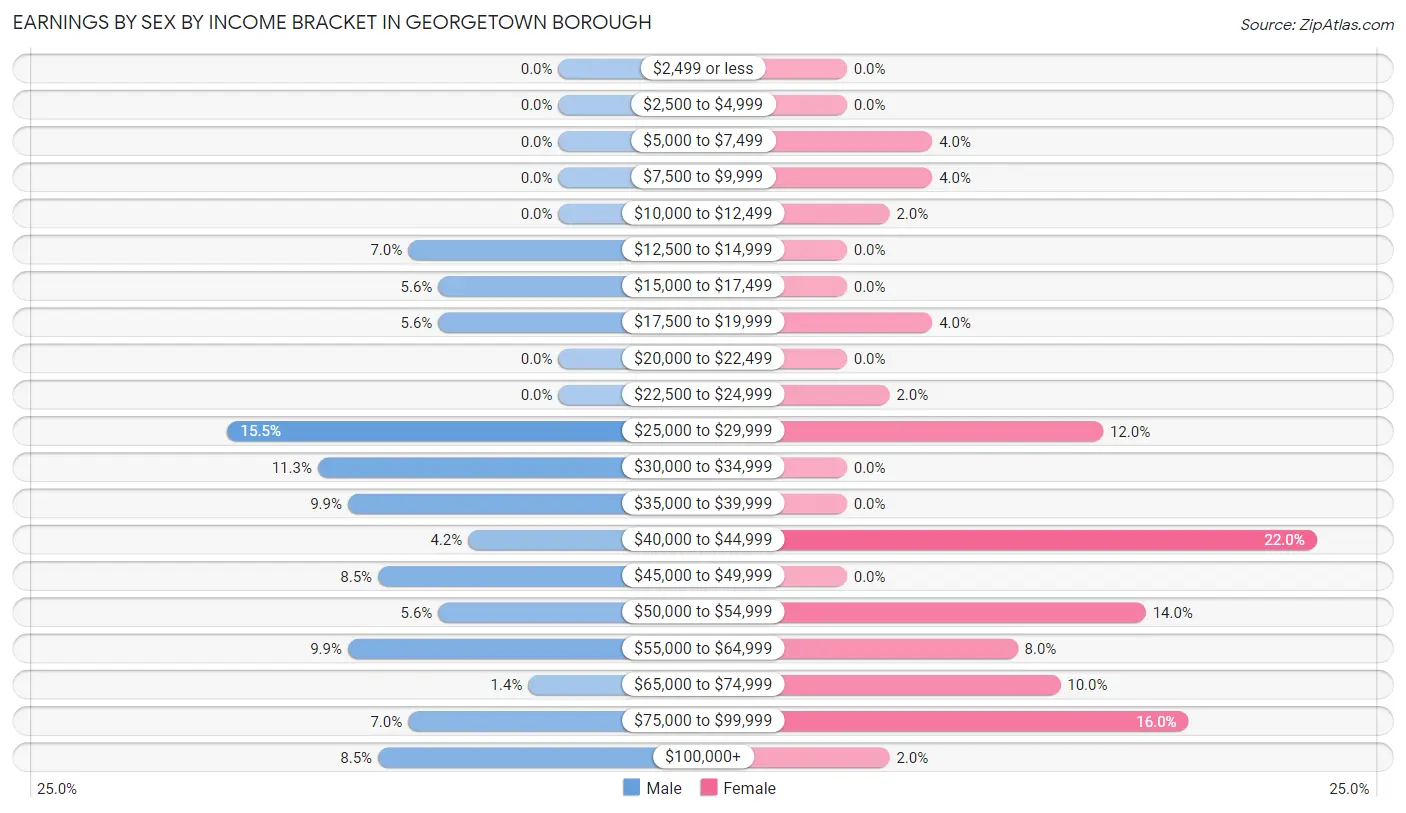 Earnings by Sex by Income Bracket in Georgetown borough